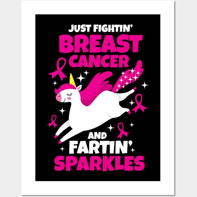 Fighting Breast Cancer Farting Sparkles Unicorn Wall Art by jomadado